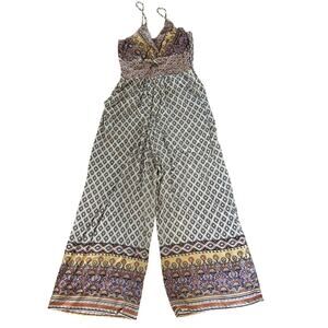 Angie Romper Jumper Spaghetti Strap Wide Leg Boho Smocked Hippie Wide Leg Flowy